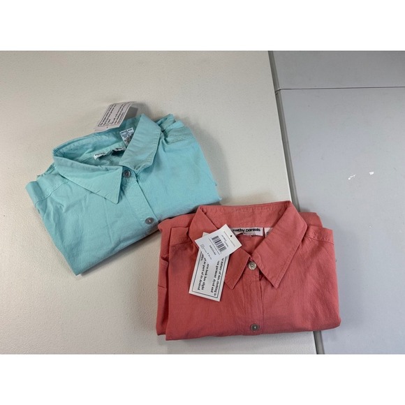 Cathy Daniels Medium Button Down Long Sleeve Shirt Turquoise & Coral Set - Picture 4 of 9